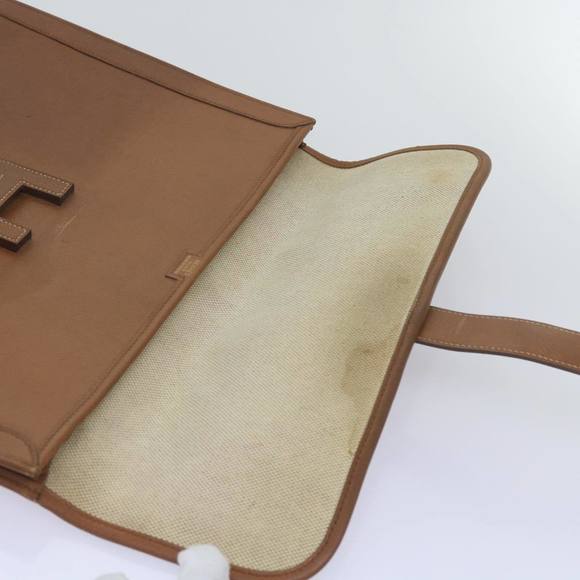 HERMES Clutch Bag Leather Brown Auth bs12425 - Picture 9 of 16